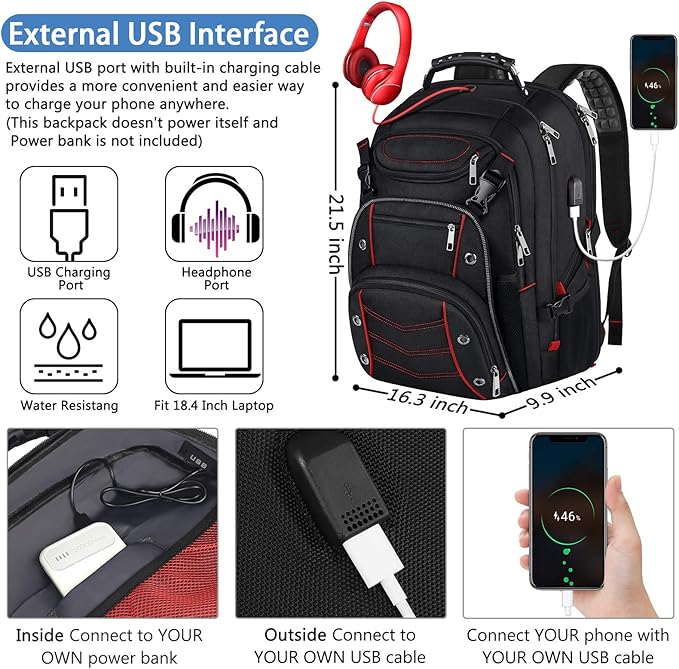 VECKUSON Large 18.4 Inch Laptop Backpack - Image 4