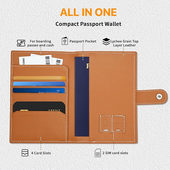 Genuine Leather Passport Holder, RFID Blocking Travel Wallet - Image 2