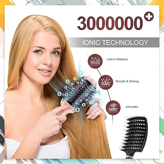 Cosermart 4 in 1 Hot Air Brush with Negative Ion Anti-frizz Blowout Brush for Drying, Straightening, Curling, Salon Volumizing