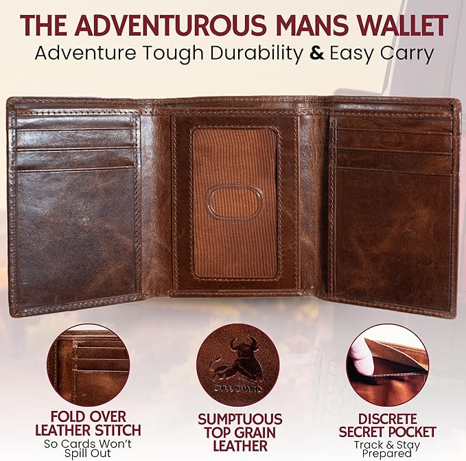 BULL GUARD Best Leather Men's RFID Trifold Wallet - Image 4