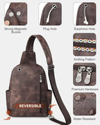 FADEON Large Sling Bag for Women, Leather Crossbody Purse Designer Anti Theft - Image 6