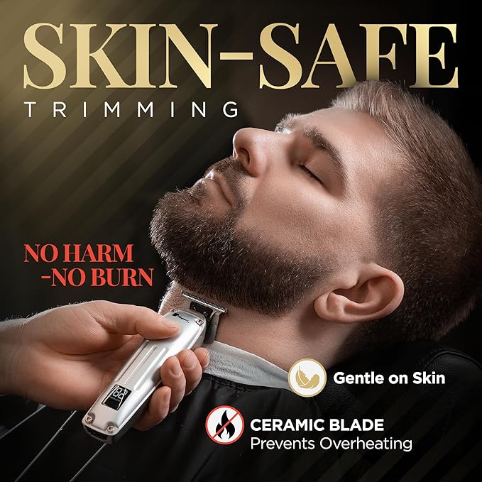 Fagaci Professional Zero Gapped Trimmer for Men, 5X Longer Sharpness Cordless Beard Trimmer for Men, T Liners Professional Trimmers for Barbers with Brushless Motor, Zero Gap Trimmers Barber T Blade