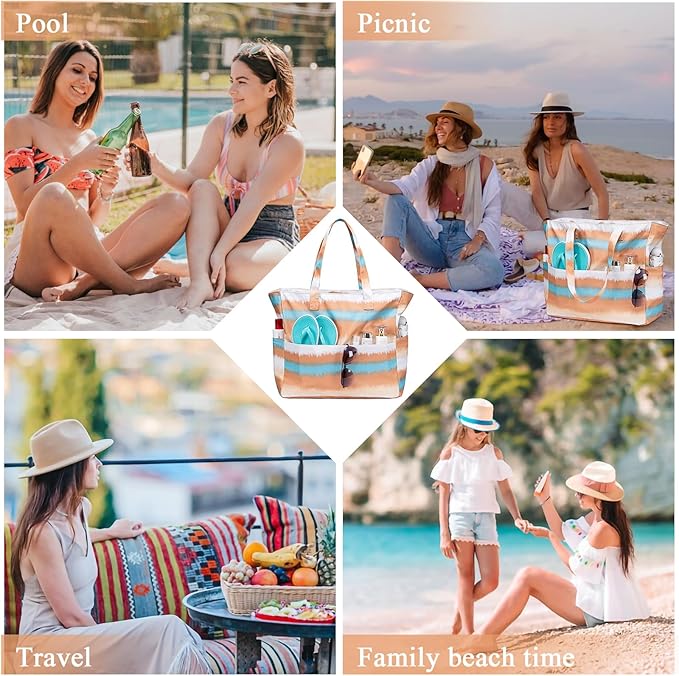 LEDAOU Beach Bag Waterproof Sandproof Women Tote Bag Pool Bag - Image 4