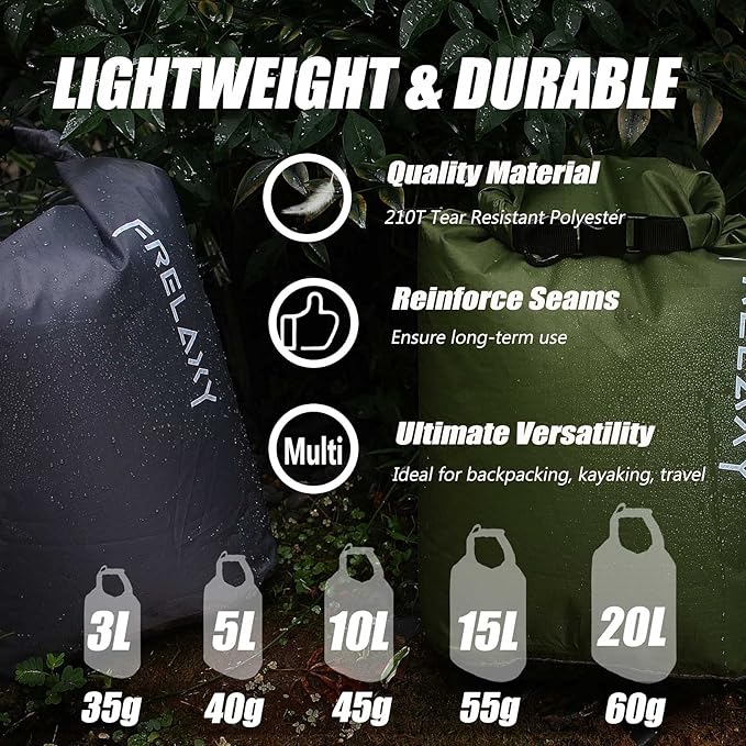 Frelaxy Dry Bag 3-Pack/5-Pack, Ultralight Dry Sack, Outdoor Bags Keep Gear Dry - Image 5