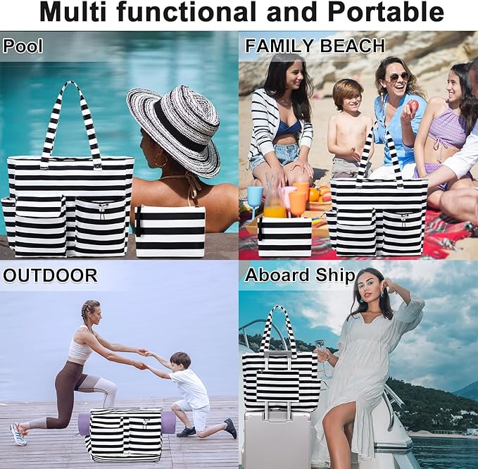 LEDAOU Large Beach Tote Bag Women Waterproof Sandproof Zipper Beach Tote Bag - Image 7