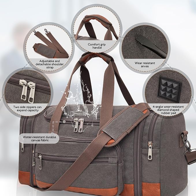 Men'S Duffle Bag For Travel, Expandable Canvas Duffel Bags Overnight Weekend - Image 5