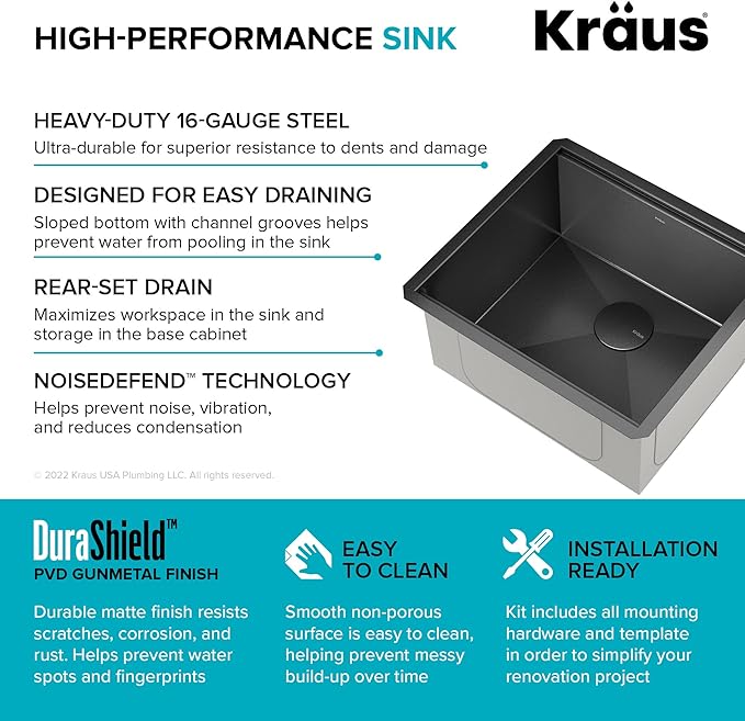 KRAUS Kore 21 Inch Undermount Workstation 16 Gauge Stainless Steel Single Bowl - Image 8