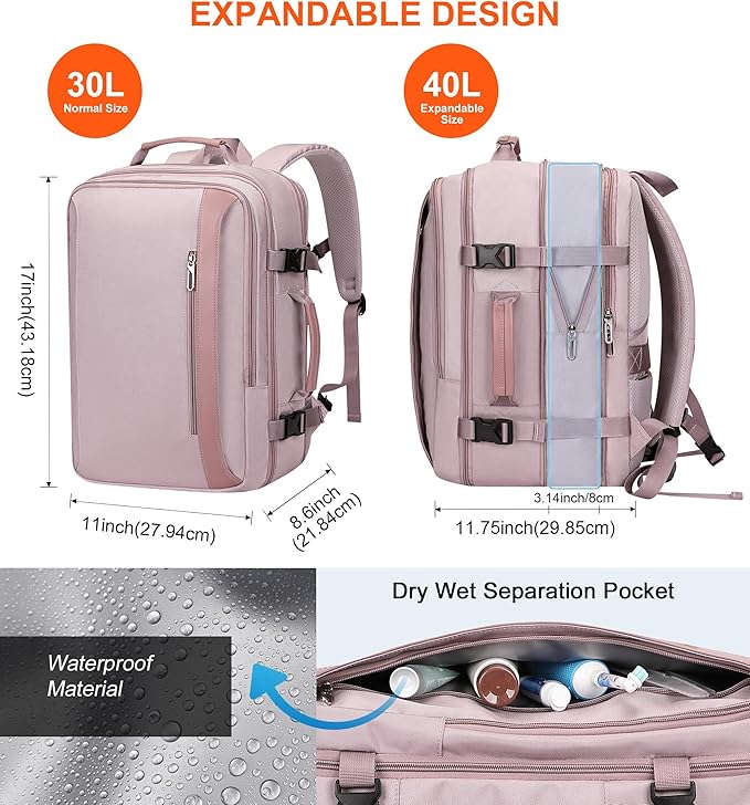 PIJUSHI Travel Backpack for Women Expandable Carry on Luggage Backpack Airline - Image 2