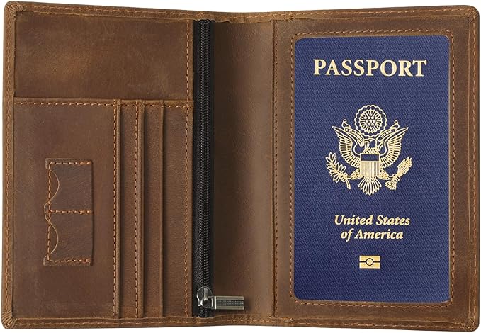 Ringsun Leather Passport Cover for Men Women, RFID Passport Wallet Case Travel by RINGSUN