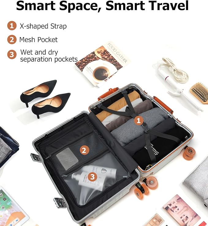 feilario 24" Aluminum Frame Wide Handle Hard Shell Carry On Suitcase - Image 5