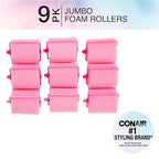 Conair Foam Hair Rollers for Big Volume, Lift and Curl, Foam Rollers, Hair Curlers in Large Size, Pink, 9 Pack with Storage Bag