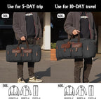 Canvas Duffle Bag for Men 60L Travel Duffel Bags Expandable Genuine Leather - Image 6
