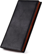 VISOUL Mens Leather Long Bi-fold Checkbook RFID Blocking Wallets, Breast Pocket by VISOUL