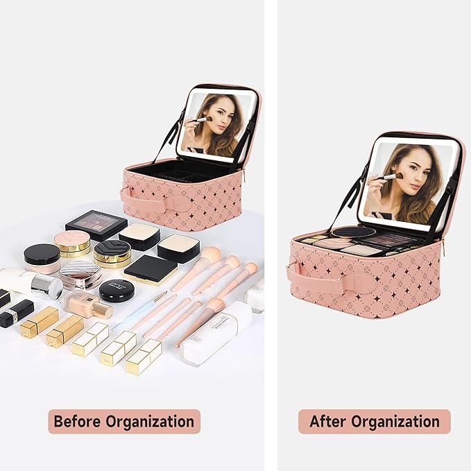 Travel Makeup Bag With 360° rotating LED Mirror, Waterproof cosmetic organizer - Image 6