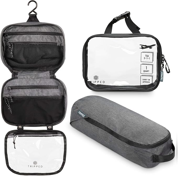 Toiletry Bag Kit Set: Hanging Travel Toiletry Bag + 311 TSA Cosmetic Liquid Bag by TRIPPEDTravelGear