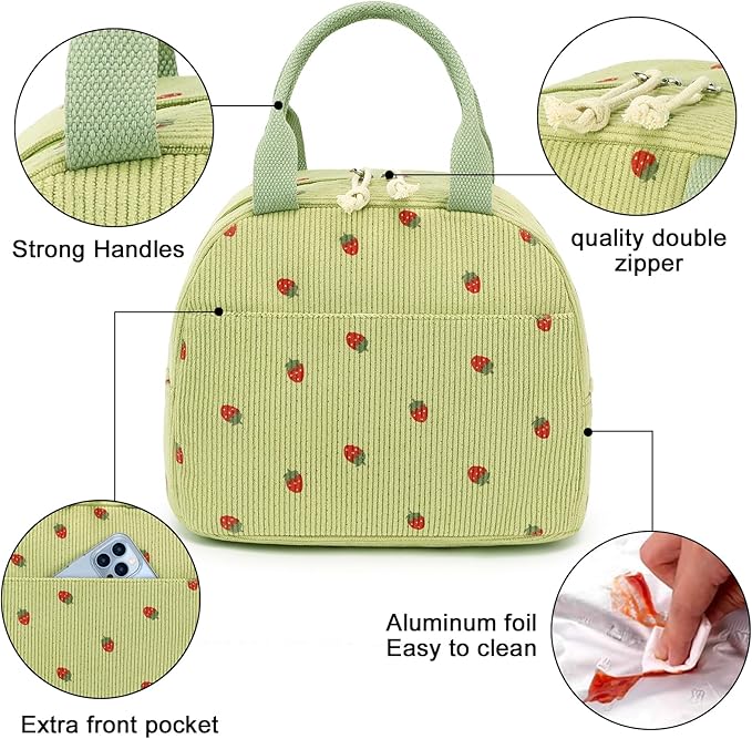 Bluboon Lunch Bag for Women Men Cute Corduroy Lunch Tote Bags Reusable - Image 4