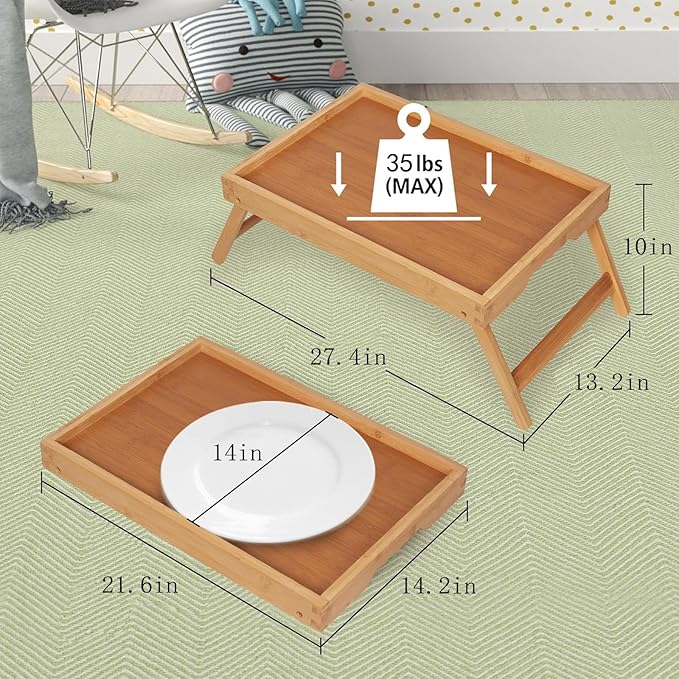 Artmeer Bed Tray Table with Folding Legs, Bamboo Breakfast in Bed - Image 3