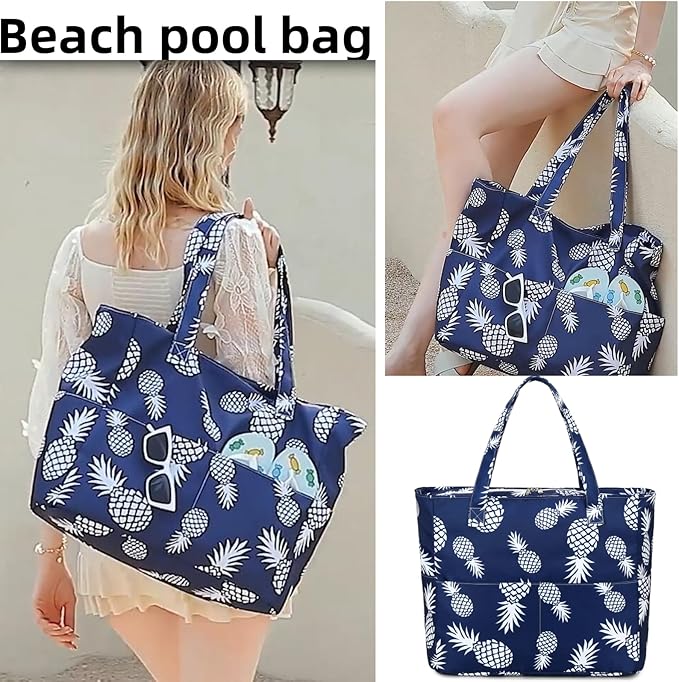 LEDAOU Large Beach Tote Bag Women Waterproof Sandproof Zipper Beach Tote Bag - Image 2