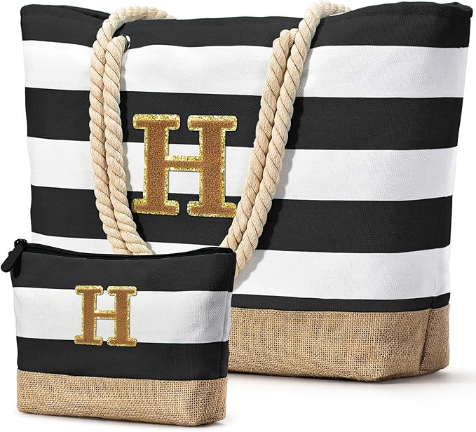 Becokan Beach Bag Initial Beach Tote by BecokanBeachBagSpecialist