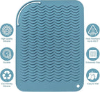 12" X 9" Large Heat Resistant Silicone Mat for Hair Styling Tools, Curling Iron Mat, Flat Iron Holder, Hair Straightener Pad, Makeup Mat, Hot Tools Mat for Travel Vanity Salon - Dusty Blue