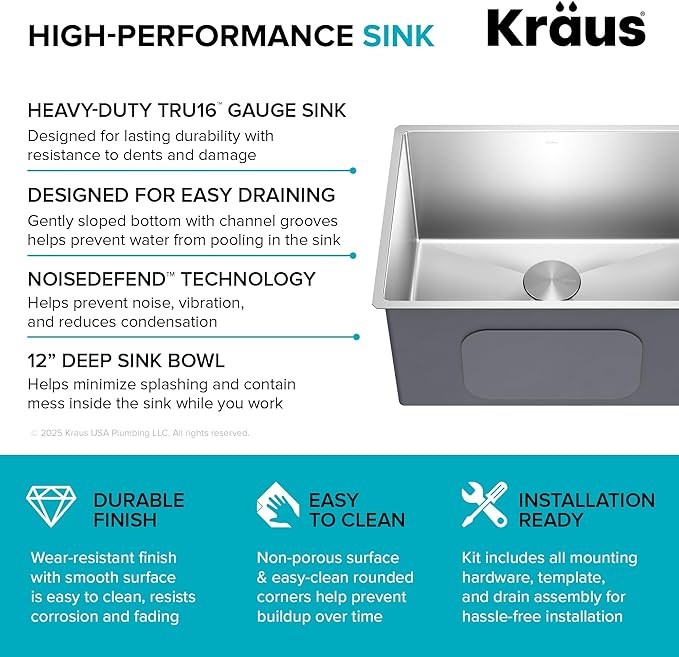 Kraus KHU101-24L Standart PRO 24-inch Undermount 16 Gauge Single Bowl Laundry - Image 13