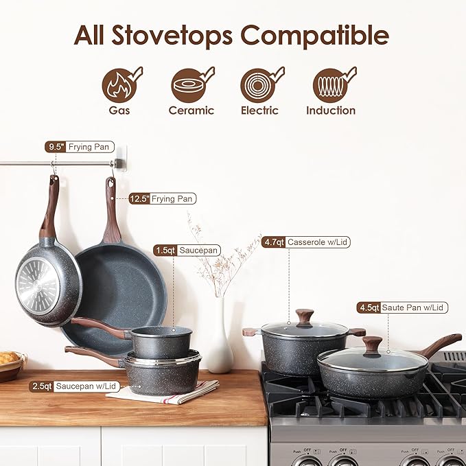 SENSARTE Nonstick Cookware Set 16-Piece, Healthy Pots and Pans Set, Non-stick - Image 4