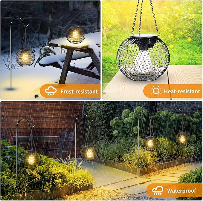 UBright Solar Lanterns Lights Outdoor Waterproof Metal Hanging Solar Powered - Image 5