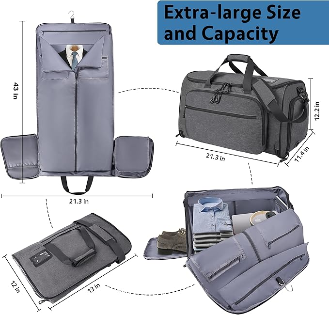 Garment Duffle Bags for Travel, YKK Zippers Carry On Convertible Suit Bag - Image 6