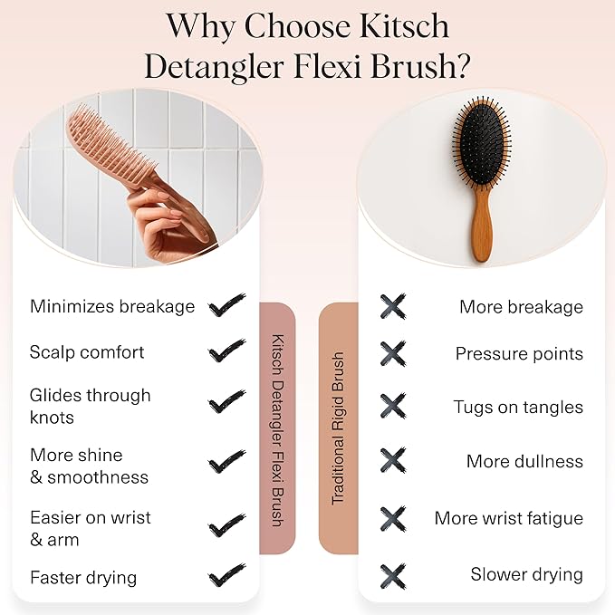 Kitsch Hair Brush Detangler – Flexi Flow Hair Brush for Women, Men & Kids | Detangling Brushes for Curly Hair with Bendable Frame, Bounce Curl Defining Brush for Wet or Dry Strands - Terracotta
