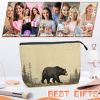 Cosmetic Bags Travel Makeup Toilet Case Waterproof Pouch for Women Girls 6.7X9.45inches - Black Bear Walking in A Mountainous Forest Landscape