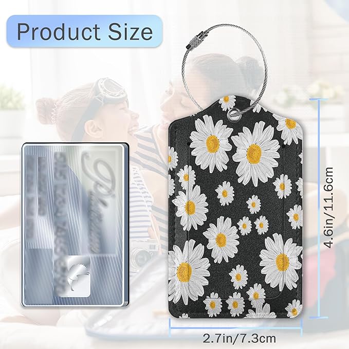 Daisies Luggage Tags, 2 Pack Luggage Tag, Leather Privacy Cover ID Label - Image 2