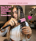 Farery Mini 3 Barrel Hair Waver - Portable Beach Wave Curling Iron for Short Hair, 1/2 Inch Ceramic Crimper with 3 Temp Settings & 30s Fast Heating, Dual Voltage Travel Hair Waver for Women, Pink
