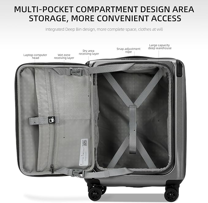 Carry On Luggage, 20 Inch Top Opening Aluminum Frame Lightweight Airline - Image 2