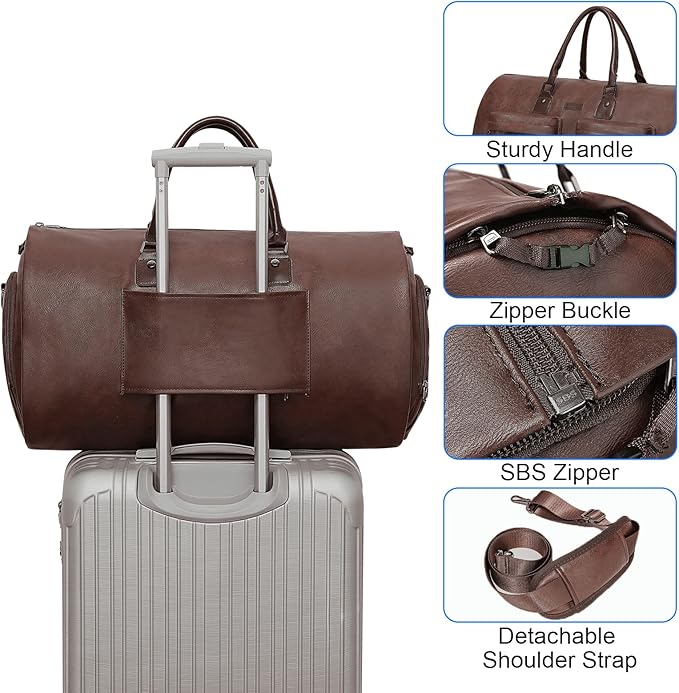 Modoker Convertible Leather Garment Bag, Carry on Garment Bags - Image 3