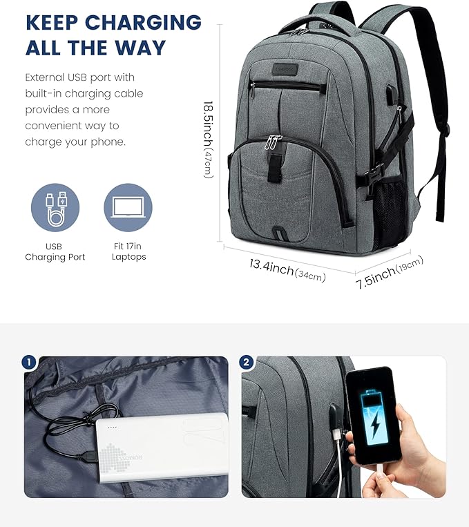 LOVEVOOK 17 inch DarkGrey Travel Laptop Backpack - Image 3