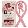 Kitsch Velvet Heatless Curling Set - Heatless Curls Overnight - Comfortable No Heat Hair Curlers With Two Velvet Scrunchies to Sleep In for Frizz-Free & Non-Damage Styling - Terracotta