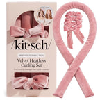 Kitsch Velvet Heatless Curling Set - Heatless Curls Overnight - Comfortable No Heat Hair Curlers With Two Velvet Scrunchies to Sleep In for Frizz-Free & Non-Damage Styling - Terracotta