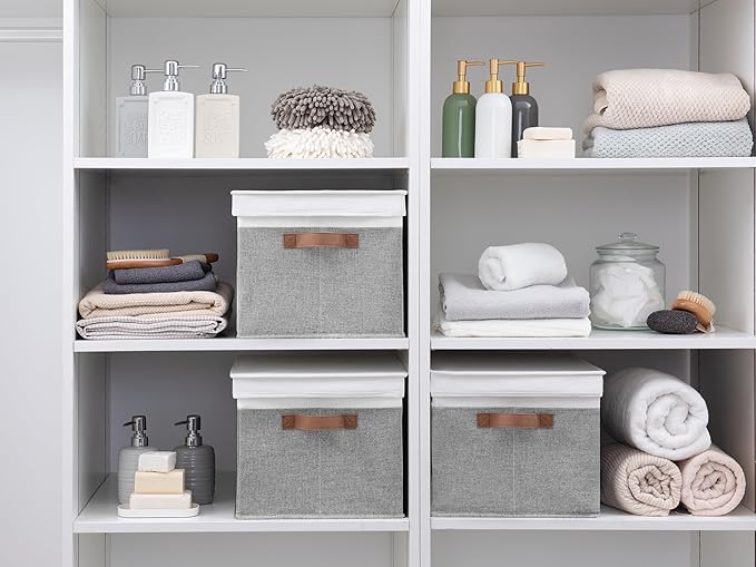 StorageWorks Storage Bins with Lids, Decorative Storage Boxes with Lid and PU - Image 7