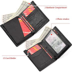 Holder for AirTag Men's Wallet Genuine Leather Purse RFID Blocking Bifold - Image 4