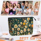 Cosmetic Bags Travel Makeup Toilet Case Waterproof Pouch for Women Girls 6.7X9.45inches - White Daisies And Yellow Marigolds in Wild