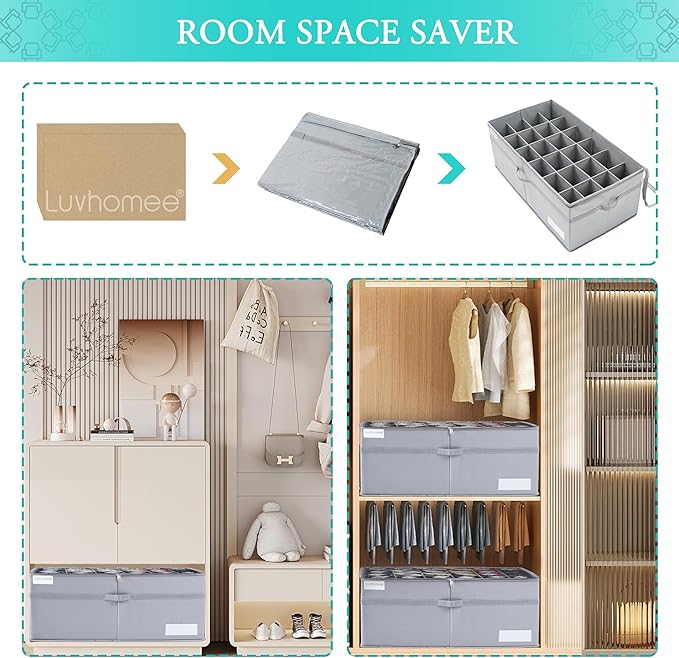 LUVHOMEE Shoe Organizer for Closet, Fits 24 Pairs, Large Shoe Box Storage - Image 7