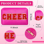6 Pcs Cheer Makeup Bag Cosmetic Bag with Chenille Letter Patches Waterproof Portable Cheerleader Toiletry Zipper Pouch for Girl Women Appreciation (Bright Colors)