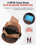 FADEON Large Sling Bag for Women, Leather Crossbody Purse Designer Anti Theft - Image 4