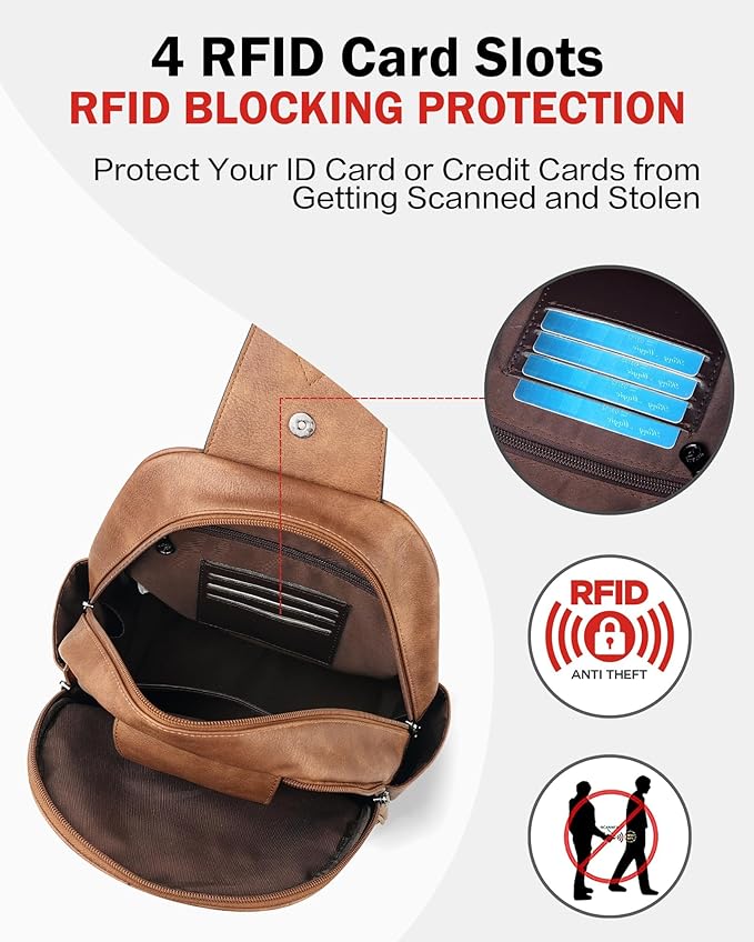 FADEON Large Sling Bag for Women, Leather Crossbody Purse Designer Anti Theft - Image 4