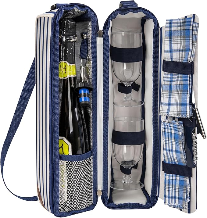 ALLCAMP Wine Tote Bag with Cooler Compartment，Picnic Set Carrying Two Sets of - Image 7