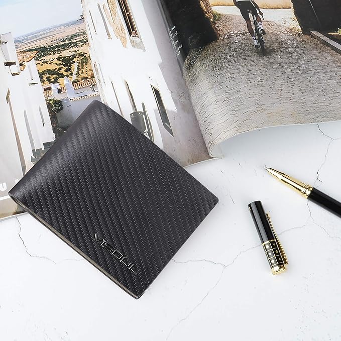 VISOUL Mens Carbon Fiber Leather Bifold Wallet - Image 6