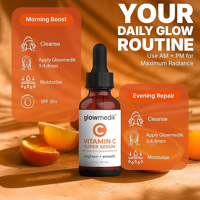 GlowMedik Vitamin C Serum for Face - Illuminating Brightening Serum for Dark Spots - Dark Spot Corrector with Hyaluronic Acid & Vitamin E - Fine Lines & Wrinkles, Sensitive Skin, Made in USA 1 fl oz