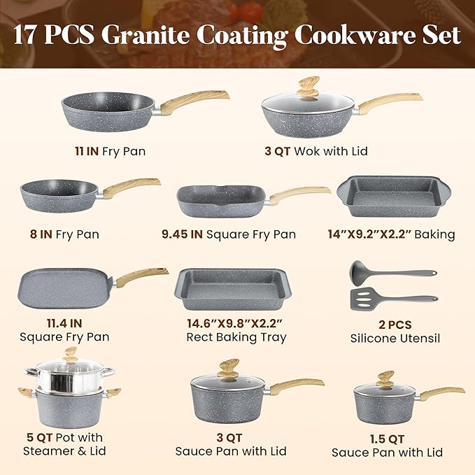 Kitchen Academy Granite Nonstick Cookware Set - Image 7