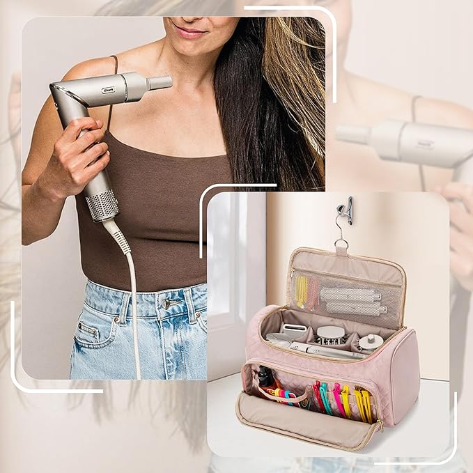 Fasrom Travel Carrying Case Compatible with Shark FlexStyle Air Styling & Drying System HD430/HD435, Hair Blow Dryer Storage Bag to Organize Hair Styling Attachments, Pink (Empty Bag)
