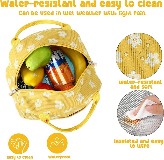 Bluboon Lunch Bag for Women Men Cute Corduroy Lunch Tote Bags Reusable - Image 2